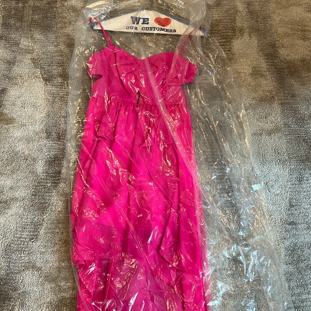 BCBGeneration Hot Pink Cocktail Dress with Cutouts & Tiered Bottom Size 2